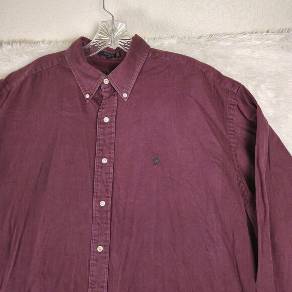 Vtg 90s Polo Ralph Lauren The Blaire Shirt Men's XXL Burgundy Cotton Button Down - Picture 2 of 10